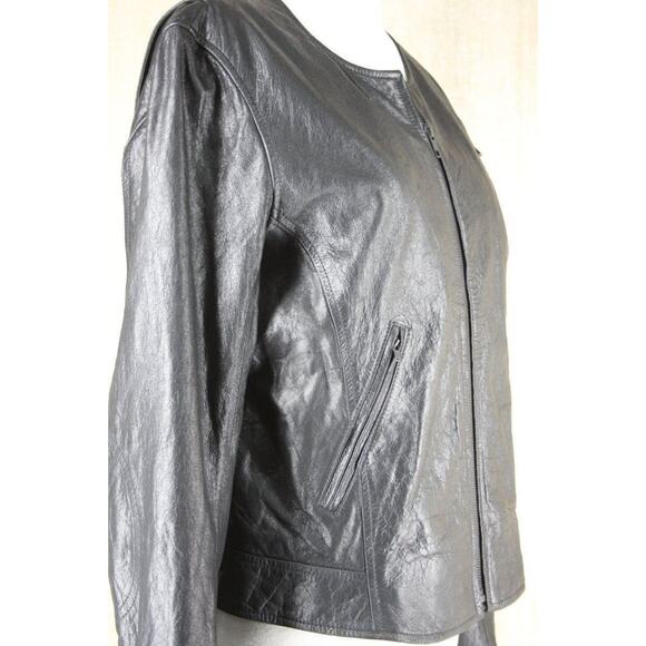 Theory Black Leather Fida Crop Front Zip Biker Jacket Size Large $815 Womens Sz - Picture 6 of 10